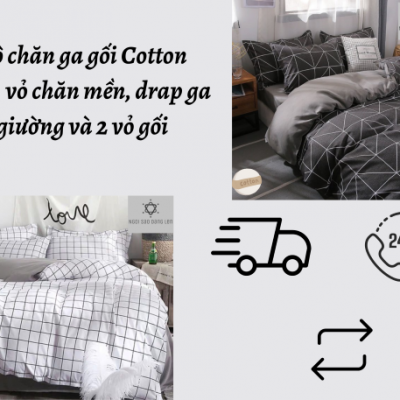 Bộ chăn ga gối Cotton poly, vỏ chăn mền, drap ga giường và 2 vỏ gối - Pl Kẻ bàn cờ
